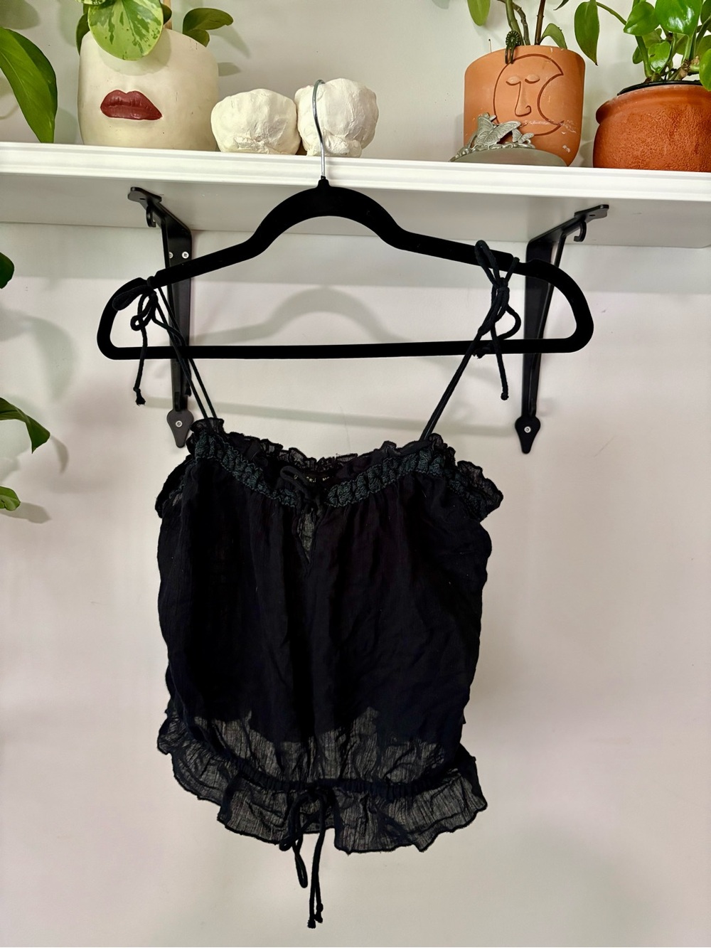 Guess Black Ruffled Tie-Strap Camisole